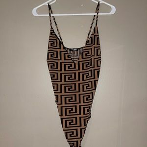 Brown & Black Printed Bodysuit